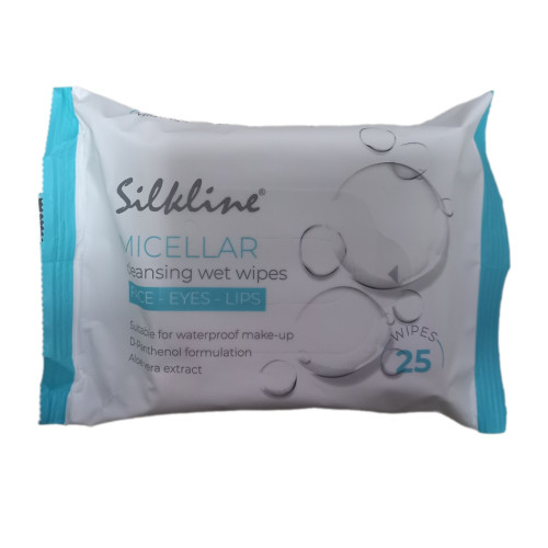 КЪРПИ МОКРИ SILKLINE дегримиращи с мицеларна вода х 25 бр
