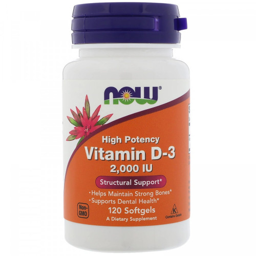Now Foods Витамин D3, 2000 IU x 120 меки капсули