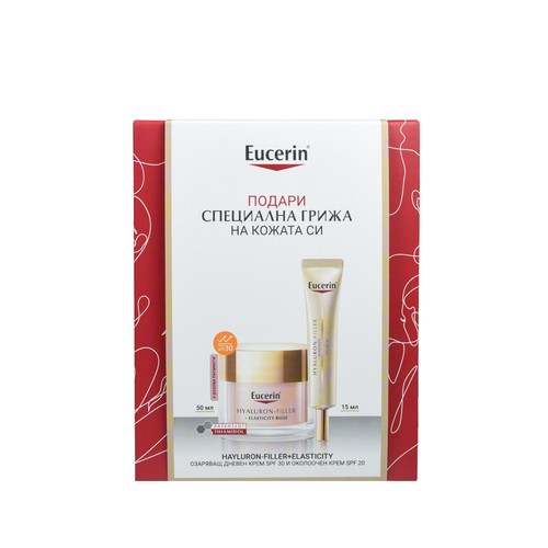 Комплект Eucerin Hyaluron-Filler + Elasticity Озаряващ дневен крем SPF30 х50 мл + Околоочен крем SPF20 за всеки тип кожа х15 мл