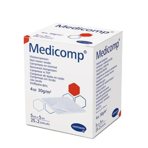 Hartmann Medicomp Стерилни компреси от нетъкан текстил 4 дипли размер 5/5 см 25х2 броя