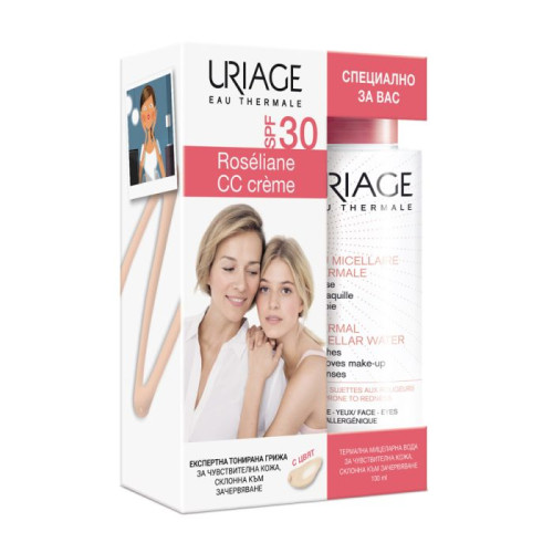 Uriage Roseliane СС SPF30 Хидратиращ защитен крем за корекция на тена 40мл + Uriage Мицеларна вода за нормална към суха кожа 100мл
