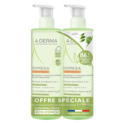 A-Derma Exomega Control Емолиентен пенещ се гел 2 броя х500 ml