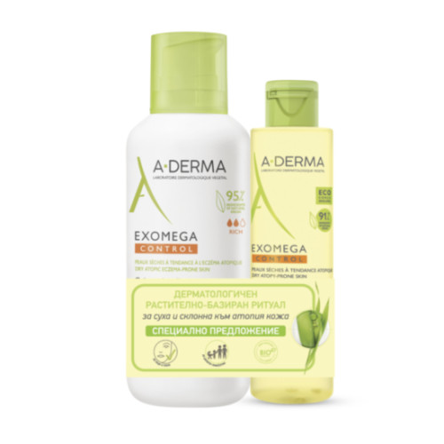 A-Derma Exomega Control Емолиентен крем 400 ml + Емолиентно душ-олио 500 ml