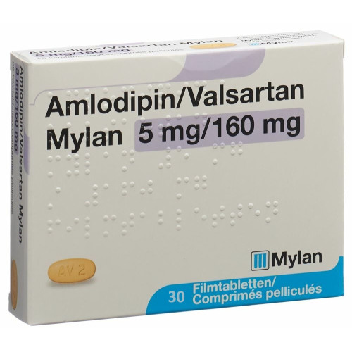 АМЛОДИПИН/ВАЛСАРТАН МАЙЛАН табл 5 мг/160 мг х 30 бр /Amlodipine/valsartan mylan film-coated tablet 5 mg/160 mg x30