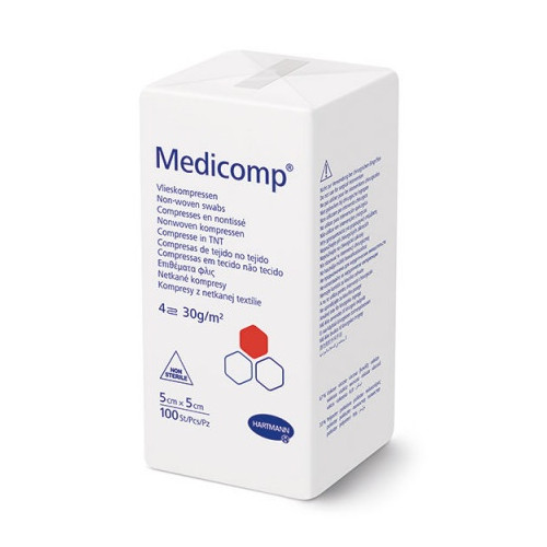Hartmann Medicomp компрес нетъкан текстил нестерилен, 4 дипли 5/5см х 100 броя