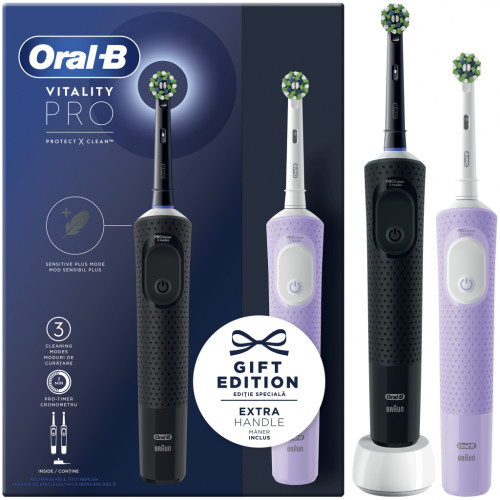 Комплект Oral-B Vitality Pro Електрическа четка за зъби черен цвят + Електрическа четка за зъби лилав цвят