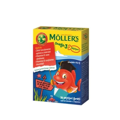 Moller's  Омега 3 желирани рибки с вкус на ягода x36